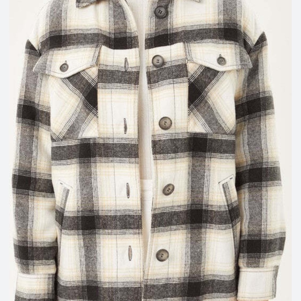 Love Tree Fleece Lined Plaid Oversized Western Chore Jacket Shacket Coat Med H - Picture 4 of 9